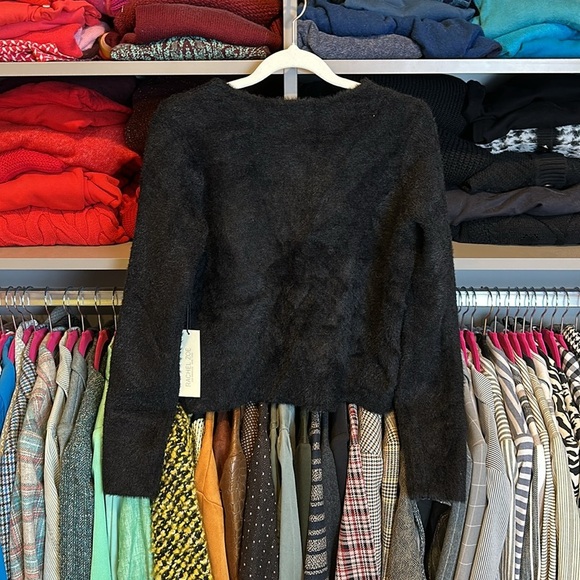 Rachel Zoe black long sleeve v neck fuzzy cardigan size S NWT - Picture 3 of 3